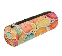 Dusviba Astuccio cilindrico rotondo con fetta di limone, acquerello, portatile, multiuso, per cancelleria, cosmetici, da viaggio, con cerniera, per bambini, adolescenti, adulti