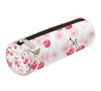 Dusviba Astuccio cilindrico rotondo con fiori di ciliegio, portapenne, portatile, multiuso, per cancelleria, cosmetici, da viaggio, con cerniera, per bambini, adolescenti, adulti