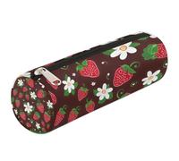 Dusviba Astuccio cilindrico rotondo con grazioso fiore di fragola, portapenne, portatile, multiuso, per cancelleria, cosmetici, da viaggio, con cerniera, per bambini, adolescenti, adulti