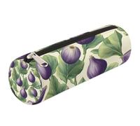 Dusviba Astuccio cilindrico rotondo con motivo a foglie di fico, portapenne portatile, multiuso, per cancelleria, cosmetici, da viaggio, con cerniera, per bambini, adolescenti, adulti