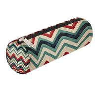 Dusviba Astuccio cilindrico rotondo con motivo a zigzag vintage, portapenne, portatile, multiuso, per cancelleria, cosmetici, da viaggio, con cerniera, per bambini, adolescenti, adulti