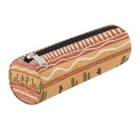 Dusviba Astuccio cilindrico rotondo con motivo etnico alpaca, con cactus, portapenne, portatile, multiuso, per cancelleria, cosmetici, da viaggio, con cerniera, per bambini, adolescenti, adulti