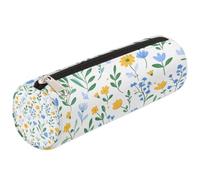 Dusviba Astuccio cilindrico rotondo con motivo floreale ad acquerello, portapenne portatile, multiuso, per cancelleria, cosmetici, da viaggio, con cerniera, per bambini, adolescenti, adulti