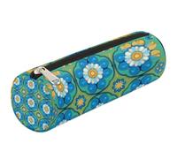 Dusviba Astuccio cilindrico rotondo con motivo floreale mandala, blu, portapenne, portatile, multiuso, per cancelleria, cosmetici, da viaggio, con cerniera, per bambini, adolescenti, adulti