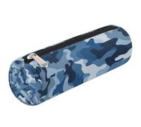 Dusviba Astuccio cilindrico rotondo con motivo mimetico blu classico, astuccio portamatite portatile, multiuso, per cancelleria, cosmetici, da viaggio, con cerniera, per bambini, adolescenti, adulti