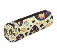 Dusviba Astuccio cilindrico rotondo con motivo spaziale colorato, portapenne, portatile, multiuso, per cancelleria, cosmetici, da viaggio, con cerniera, per bambini, adolescenti, adulti