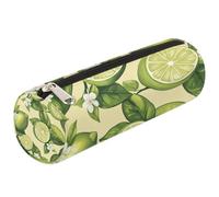 Dusviba Astuccio cilindrico rotondo con stampa di frutta e limoni, portapenne, portatile, multiuso, per cancelleria, cosmetici, da viaggio, con cerniera, per bambini, adolescenti, adulti