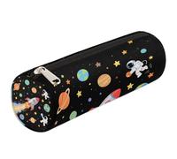 Dusviba Astuccio cilindrico rotondo con stampa di graffiti e astronauti, portapenne, portatile, multiuso, per cancelleria, cosmetici, da viaggio, con cerniera, per bambini, adolescenti, adulti