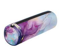 Dusviba Astuccio cilindrico rotondo con stampa effetto marmo viola, portapenne portatile, multiuso, per cancelleria, cosmetici, da viaggio, con cerniera, per bambini, adolescenti, adulti