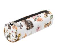 Dusviba Astuccio cilindrico rotondo per matite con disegni di gatti e farfalle, con acquerello, portapenne, multiuso, per cancelleria, cosmetici, da viaggio, con cerniera, per bambini, adolescenti