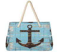Dusviba Borsa da spiaggia con motivo ad ancora, in legno, con cerniera, impermeabile, a prova di sabbia, con manici in corda, tasche multiple per donne, viaggi, piscina, palestra, famiglia, vacanze