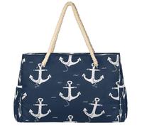 Dusviba Borsa da spiaggia vintage disegnata a mano con ancora grande borsa da spiaggia con cerniera impermeabile a prova di sabbia con manici in corda tasche multiple per donne viaggi piscina palestra