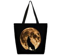 Dusviba Borsa larga da donna, in tela, con silhouette di lupo e luna, ampia borsa a tracolla riutilizzabile con tasca interna con cerniera, borsa casual per shopping, lavoro, viaggi, idea regalo