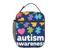 Dusviba Borsa termica per il pranzo per bambini con cuore colorato per la consapevolezza dell'autismo, riutilizzabile, leggera, con tracolla, per scuola, viaggi, picnic, spiaggia