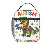 Dusviba Borsa termica per il pranzo per bambini con dinosauri per la consapevolezza dell'autismo, riutilizzabile, leggera, con tracolla, per scuola, viaggi, picnic, spiaggia