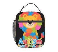 Dusviba Borsa termica per il pranzo per bambini con leone colorato per la consapevolezza dell'autismo, riutilizzabile, leggera, con tracolla, per scuola, viaggi, picnic, spiaggia