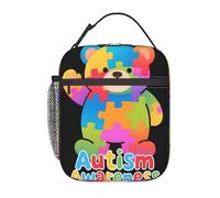 Dusviba Borsa termica per il pranzo per bambini con orso per la consapevolezza dell'autismo, riutilizzabile, leggera, con tracolla, per scuola, viaggi, picnic, spiaggia