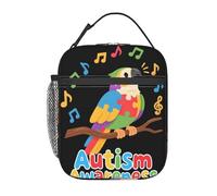 Dusviba Borsa termica per il pranzo per bambini con pappagallo per la consapevolezza dell'autismo, riutilizzabile, leggera, con tracolla, per scuola, viaggi, picnic, spiaggia