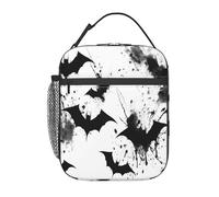 Dusviba Borsa termica per il pranzo per bambini con pipistrelli e pittura a inchiostro, riutilizzabile, leggera, con tracolla, per scuola, viaggi, picnic, spiaggia