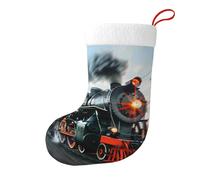 Dusviba Calze di Natale in peluche con treno a vapore vintage, per feste di Natale, decorazione per feste di Natale, morbido polsino in flanella, tessuto in poliestere per camino, caminetto, borsa