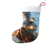 Dusviba Calzini natalizi in peluche con motivo treno vintage, per feste di Natale, decorazione per feste di Natale, morbido polsino in flanella, tessuto in poliestere per camino, caminetto, borsa