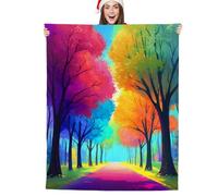 Dusviba Cartoo - Coperta in pile Sherpa, ultra morbida, con alberi arcobaleno, per divano, letto, viaggi, campeggio, per tutte le stagioni, leggera, calda, per adulti e bambini, 152 x 204 cm