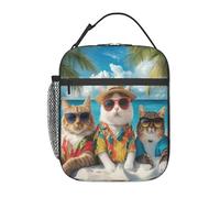 Dusviba Cool Cats Summer Beach - Borsa termica per il pranzo per bambini e bambine, riutilizzabile, leggera, con tracolla, per scuola, viaggi, picnic, spiaggia