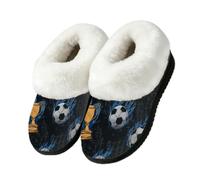 Dusviba Cool Soccer Flame Pattern Peluche House Pantofole per le donne 7-8