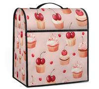 Dusviba Copertura antipolvere con motivo a torta di ciliegie, per mixer e macchina da caffè, copertura impermeabile in poliestere per elettrodomestici da cucina con manico e tasche portaoggetti