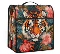 Dusviba Copertura antipolvere con palma tropicale floreale tigre per mixer macchina da caffè, copertura impermeabile in poliestere per elettrodomestici da cucina con manico e tasche portaoggetti