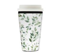 Dusviba Custodia per bevande isolata in neoprene con motivo a foglia verde ad acquerello, riutilizzabile, antiscivolo, per bicchieri, bottiglie, bicchieri, 623,7-680,4 g