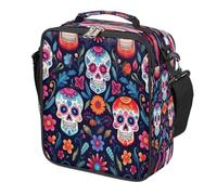 Dusviba Day of The Dead Sugar Skull - Borsa termica per il pranzo per bambini, riutilizzabile, con tracolla, a prova di perdite, impermeabile, per ragazzi e ragazze, per viaggi, picnic, campeggio