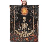 Dusviba Divertente coperta in pile Sherpa, ultra morbida, con scheletro e sole, per divano, letto, viaggi, campeggio, per tutte le stagioni, leggera e calda, per adulti e bambini, 152 x 204 cm