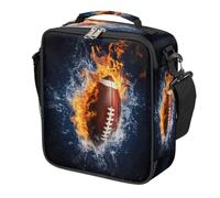 Dusviba Fire Water Borsa per il pranzo per bambini a tema football americano, borsa termica per il pranzo per la scuola, riutilizzabile, con tracolla, a prova di perdite, impermeabile, per ragazzi e