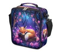 Dusviba Forest Rose Fox - Borsa termica per il pranzo per bambini, riutilizzabile, con tracolla, a prova di perdite, impermeabile, per ragazzi e ragazze, per viaggi, picnic, campeggio all'aperto
