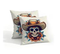 Dusviba Funny Sugar Skull - Set di 2 federe per cuscino da esterni, impermeabili, 40 x 40 cm, con cerniera nascosta, in poliestere, per patio, giardino, divano