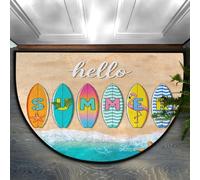 Dusviba Hello Summer - Zerbino semicircolare con tavola da surf, antiscivolo, morbida microfibra assorbente, per interni, per corridoio, camera da letto, garage, patio, decorazione per la casa, 61 x