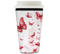 Dusviba Love Heart Red Butterfly - Manicotto per caffè ghiacciato, riutilizzabile, isolato, in neoprene, lavabile, antiscivolo, per bicchieri, bottiglie, bicchieri, 907,2 g
