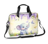 Dusviba Lovely Elephant Birds Lavanda Laptop Bag 16 Pollici Sottile Business Cartella per Uomo Donna, Borsa a Tracolla con Manico e Tracolla Staccabile, Borsa Messenger Lavoro Ufficio Computer