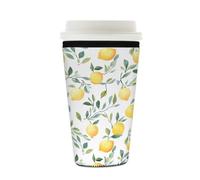 Dusviba Manicotto per caffè freddo riutilizzabile in neoprene isolato con ramo di limone, lavabile, antiscivolo, per bicchieri, bottiglie, bicchieri, 453,6-510,3 g