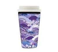 Dusviba Manicotto per caffè ghiacciato con nuvole giapponesi in fiore di ciliegio, isolato, in neoprene, lavabile, antiscivolo, per bicchieri, bottiglie, bicchieri, 453,6-510,3 g