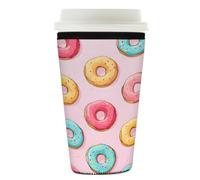 Dusviba Manicotto per caffè ghiacciato riutilizzabile, con simpatiche ciambelle colorate, in neoprene, isolato, lavabile, antiscivolo, per bicchieri, bottiglie, bicchieri, 760-800 ml