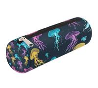 Dusviba Ocean - Astuccio cilindrico rotondo con meduse colorate, portapenne, portatile, multiuso, per cancelleria, cosmetici, da viaggio, con cerniera, per bambini, adolescenti, adulti
