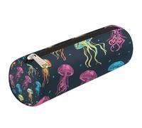 Dusviba Ocean - Astuccio cilindrico rotondo con meduse colorate, portapenne, portatile, multiuso, per cancelleria, cosmetici, da viaggio, con cerniera, per bambini, ragazzi e adulti