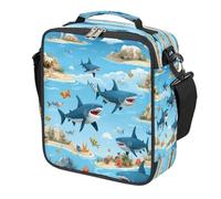 Dusviba Ocean Shark Fish - Borsa termica per il pranzo, per la scuola, riutilizzabile, con tracolla, a prova di perdite, impermeabile, per ragazzi e ragazze, per viaggi, picnic, campeggio all'aperto