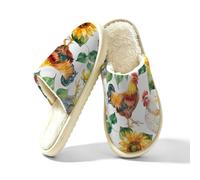 Dusviba Pantofole da casa con gallo e girasoli ad acquerello, per donne e uomini, calde pantofole foderate in peluche, scarpe da camera da letto con suola spessa antiscivolo in EVA, comode scarpe da