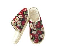 Dusviba Pantofole da casa con mele rosse alla frutta, per donne e uomini, calde pantofole foderate in peluche, scarpe da camera da letto con spessa suola antiscivolo in EVA, comode scarpe da casa con