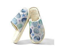 Dusviba Pantofole da casa per interni con conchiglie color corallo e perla, calde, foderate in peluche, per camera da letto, con spessa suola antiscivolo in EVA, comode scarpe da casa con punta chiusa