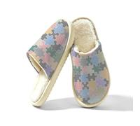 Dusviba Pantofole da casa per interni con stampa puzzle autismo, per donne e uomini, calde pantofole foderate in peluche per camera da letto, con suola spessa antiscivolo in EVA, comode scarpe da casa
