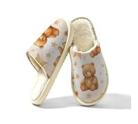Dusviba Pantofole vintage a forma di orsetto carino con stelle per interni per donne e uomini, calde pantofole foderate in peluche, scarpe da camera da letto con suola spessa antiscivolo in EVA